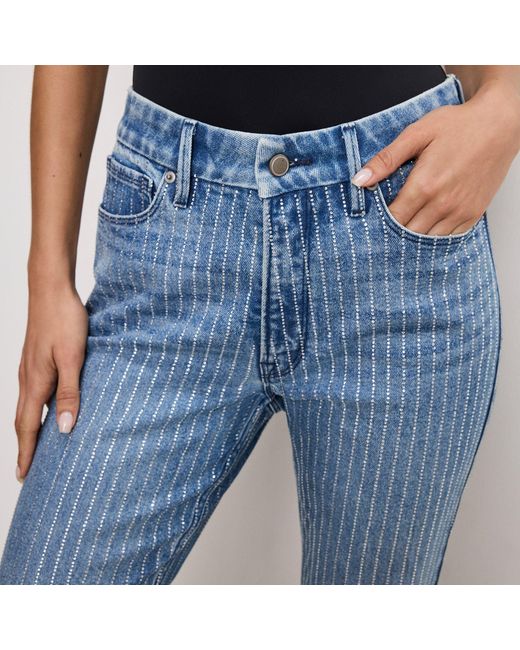 GOOD AMERICAN Blue Rhinestone Straight Leg Jeans