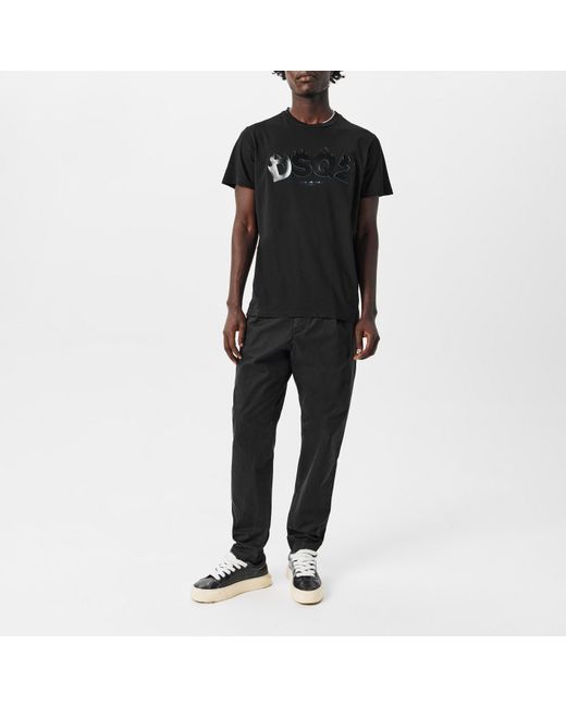 DSquared² Black One Pleat Cotton Straight Leg Trousers for men