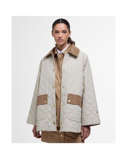 Barbour Gray Corinne Corduroy Trim Long Sleeve Quilted Jacket
