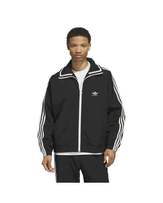 Adidas Black Three Stripes Patterned Collared Neck Shell Jacket for men