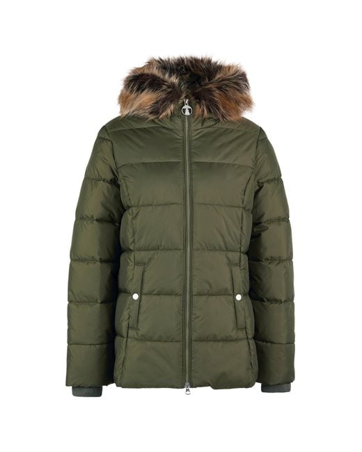 Barbour Green Midhurst Quilted Faux Fur Hood Short Puffer Jacket