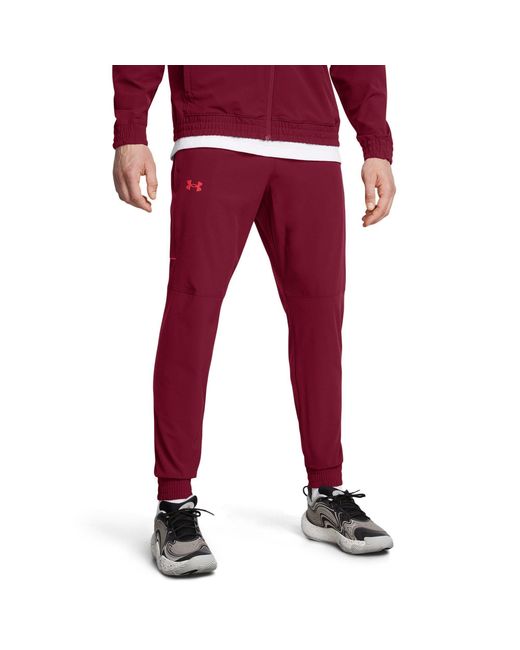 Under Armour Red Baseline Woven Performance Tracksuit Bottom for men