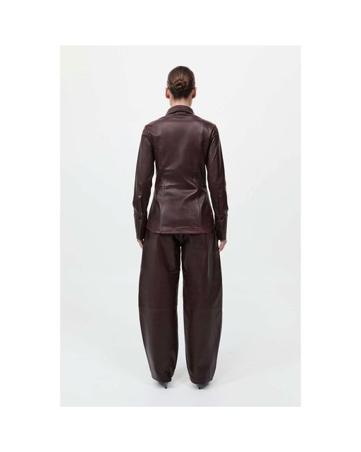 St. Agni Purple Panelled Leather Shirt
