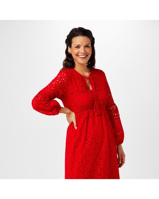 Biba Red Broderie Dress