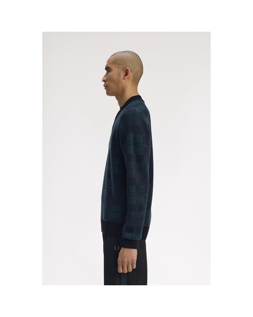 Fred Perry Blue Blackwatch Crew Neck Jumper for men