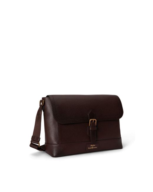 Polo Ralph Lauren Black Pebbled Leather Messenger Bag