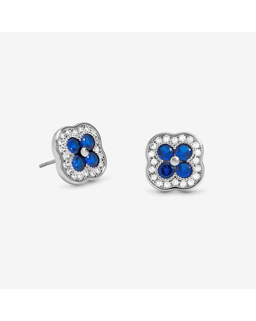 Jon Richard Blue Rhodium Plated Crystal And Sapphire Clover Studs