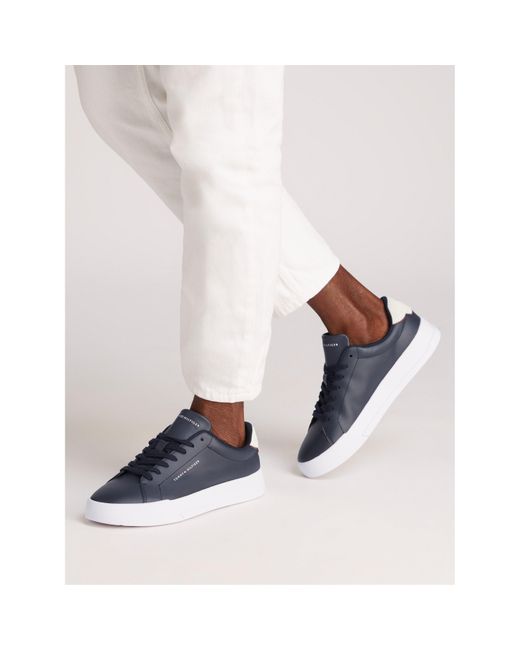 Tommy Hilfiger Blue Court Leather Low Top Trainers for men