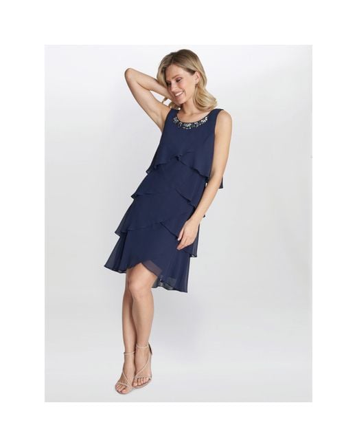 Gina Bacconi Blue Toni Chiffon Tier Jacket Dress