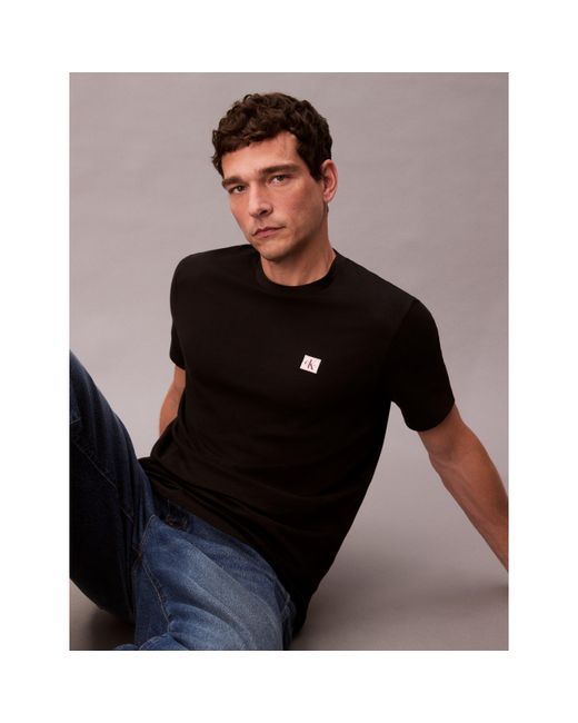 Calvin Klein Black Ckj Woven Box Regular Fit T-Shirt for men
