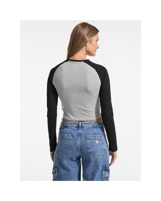 Guess Gray Raglan Cropped Baby Tee