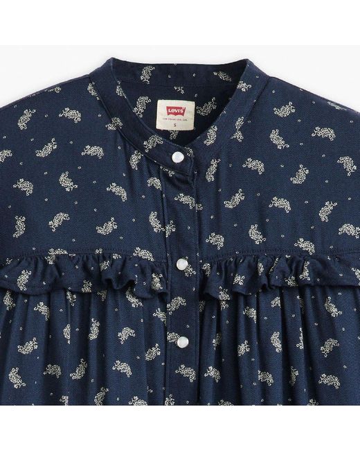 Levi's Blue Levi's Gianna Mock Neck Ruffle Sleeve Peasant Blouse