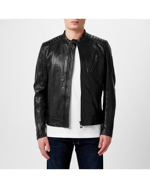 Belstaff Black V Racer Water-Repellent Leather Long Sleeve Slim Fit Leather Jacket for men