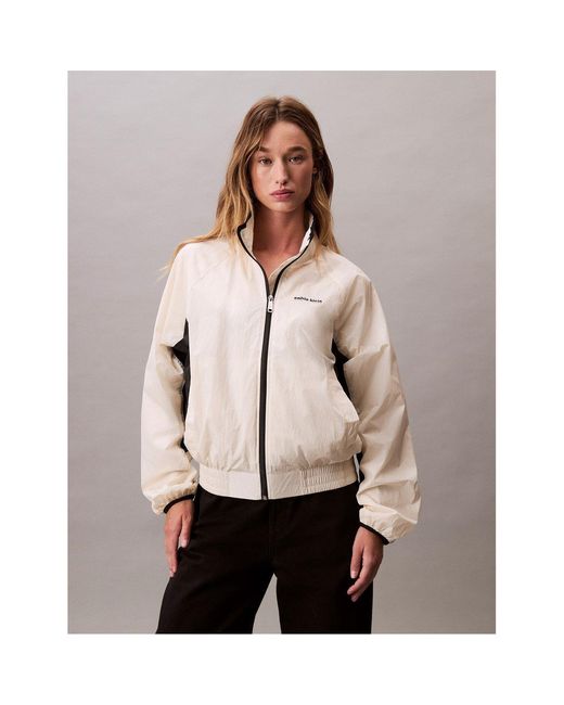 Calvin Klein Brown Retro Track Funnel Neck Long Sleeve Windbreaker