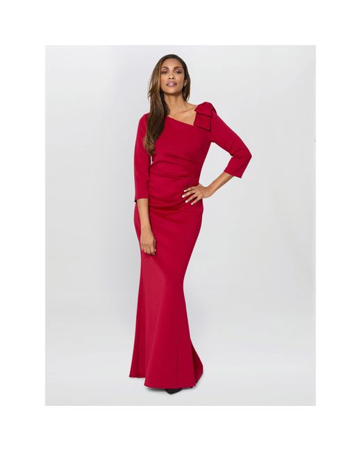 Gina Bacconi Red Thia One Shoulder Bow Detail Maxi Dress