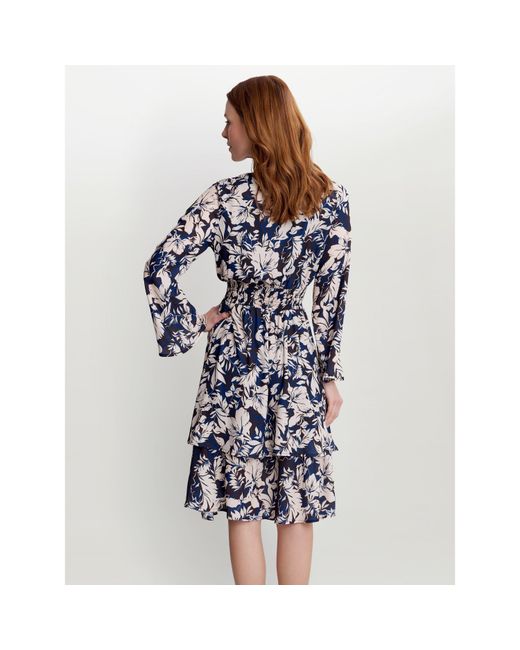 Gina Bacconi Blue Alarice V Neck Rouched Waist Dress