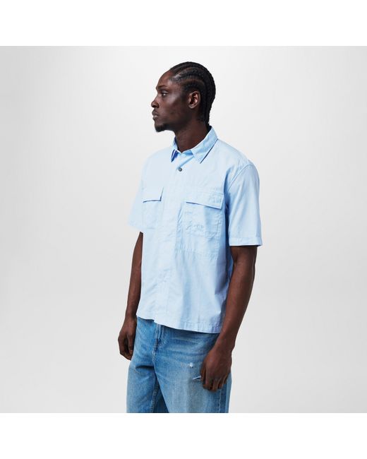 C P Company Blue Short Sleeve Ripstop Shirt for men