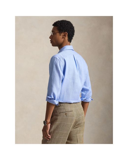 Polo Ralph Lauren Blue Linen Long Sleeve Shirt for men