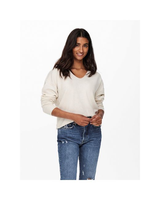 ONLY Blue Rica Long-Sleeve V-Neck Knitted Top