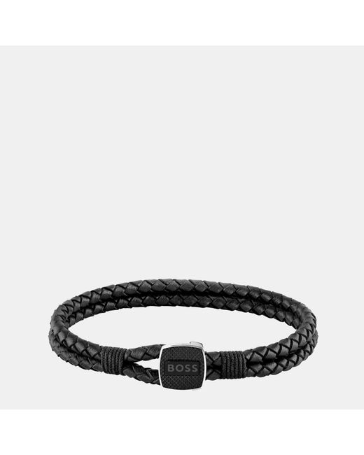 Boss Black Seal Braided 3Mm Leather Bracelet for men