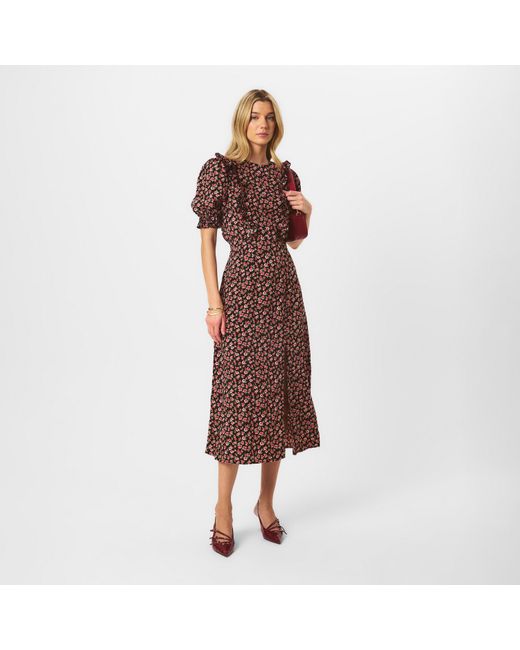 AX Paris Purple Rose Printed Frill Detail Midi Dress