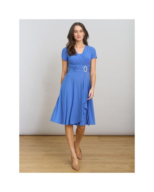 Gina Bacconi Blue Deborah Jersey Dress With Diamonte Trim