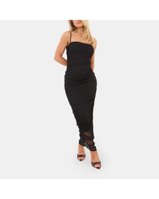 I Saw It First Black Mesh Ruched Midi Dress