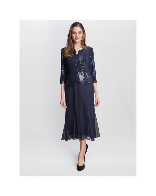 Gina Bacconi Blue Karyn Midi Firework Sequin Jacket Dress