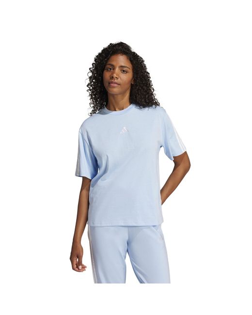 Adidas Blue Essentials 3 Stripe T-Shirt