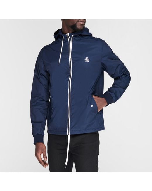 Original Penguin Blue Ratner Water And Wind Resistant Hooded Long Sleeve Rain Anorak for men