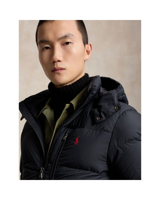 Ralph Lauren Black El Cap Water Resistant Duck Down Detachable Hood Short Puffer Jacket for men