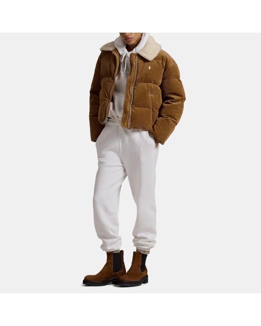 Polo Ralph Lauren Brown Quilted Corduroy Down Long Sleeve Short Puffer Jacket