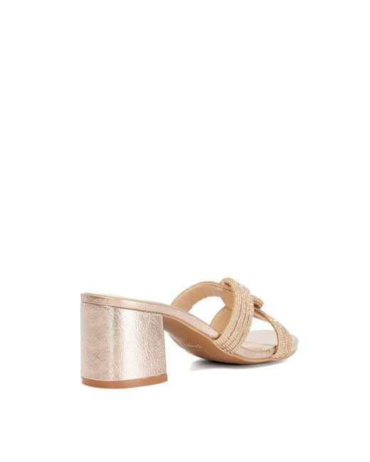 Dune Natural Movey Medium Block Heel Sandals
