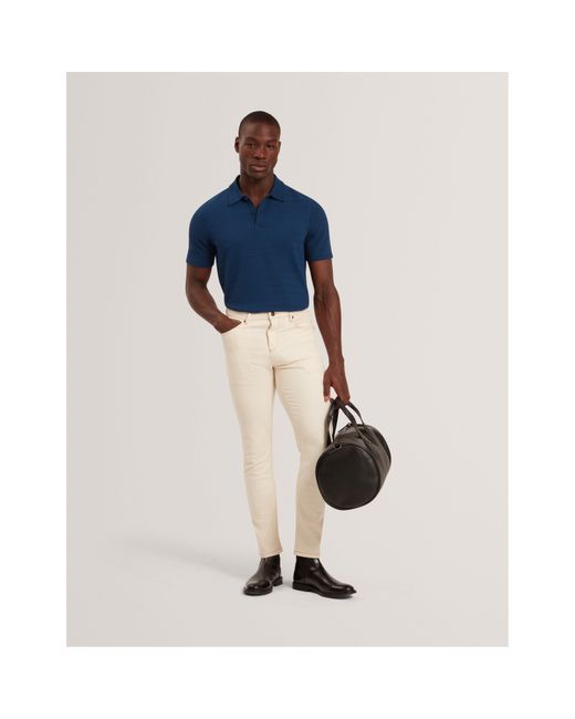 Ted Baker Blue Textured Short Sleeve Polo Shirt for men