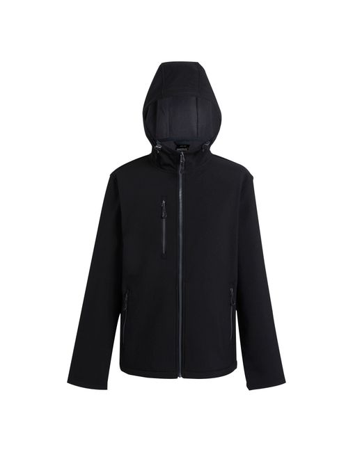 Regatta Black Navigate 2 Layer Hooded Softshell Jacket for men
