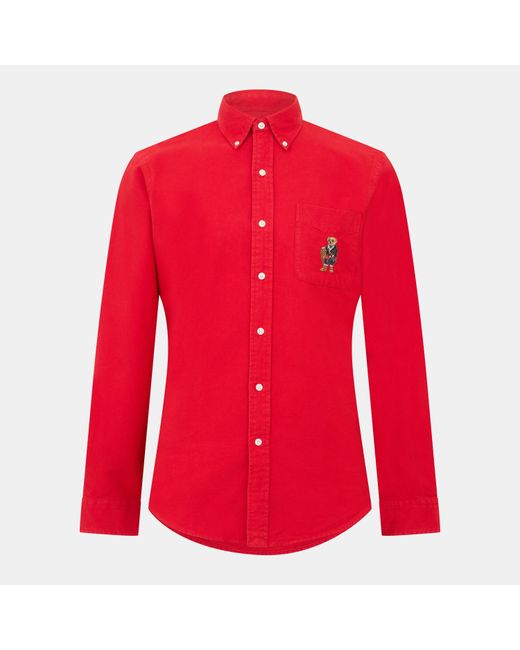 Polo Ralph Lauren Brushed Oxford Long-Sleeve Plain Shirt in Red for Men ...