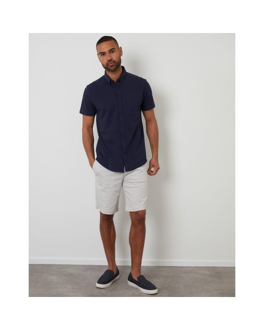 Threadbare Blue Majestic Short-Sleeve Plain Shirt for men
