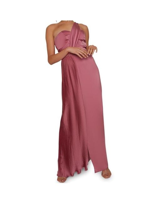 Chi Chi London Red Pleated Satin One Shoulder Maxi