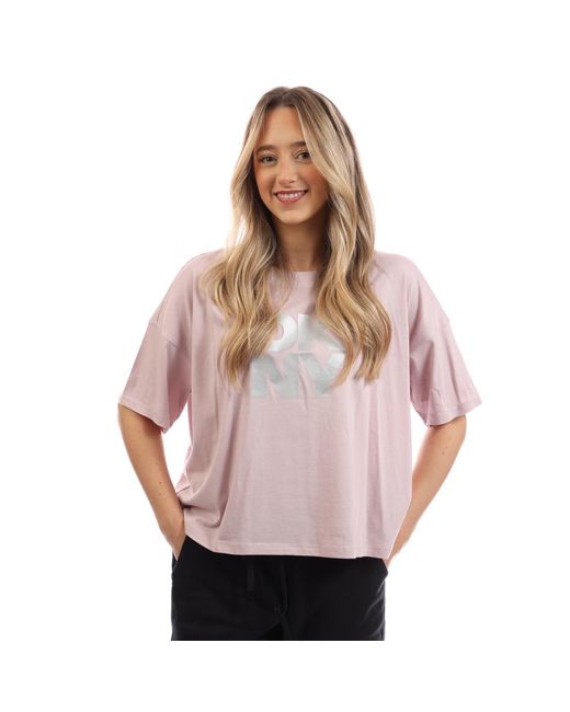 DKNY Pink Foil Logo Cropped T-Shirt