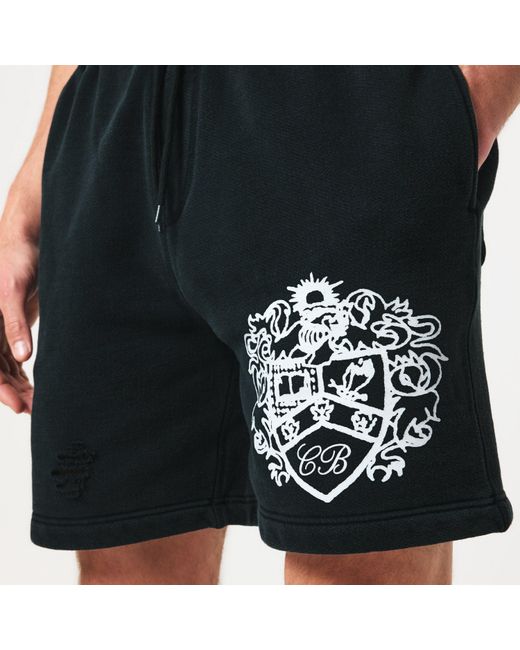 Cole Buxton Black Collegiate Fleece Jogger Shorts for men