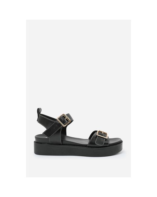 Where's That From Brown Where's Double Buckle Strap Platform Sandals