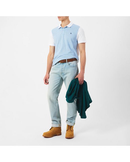 Original Penguin Blue Jacquard Short Sleeve Polo Shirt for men