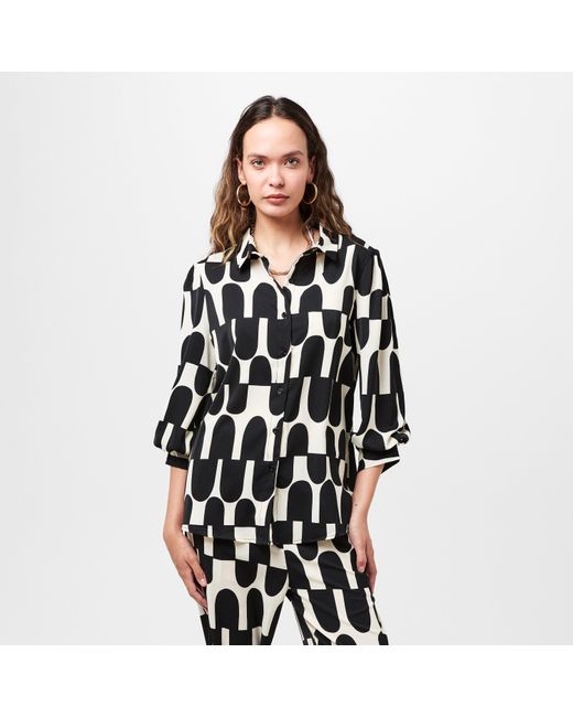 AX Paris Black And Cream Geometric Print 3/4 Sleeve Shirt
