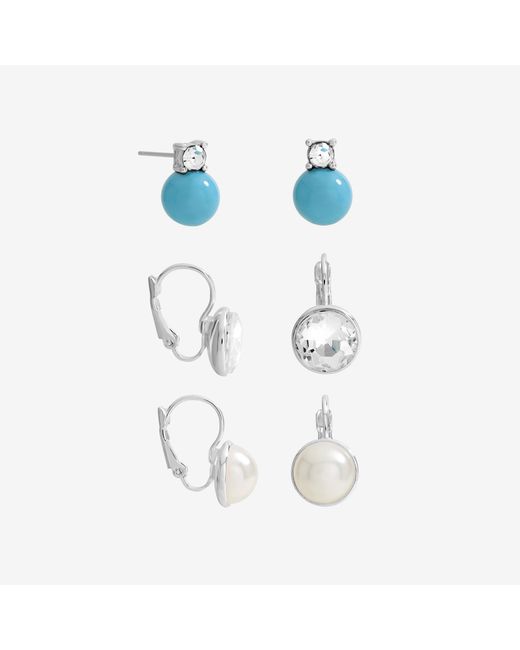 Mood Blue Crystal And Pearl Charm Hoops