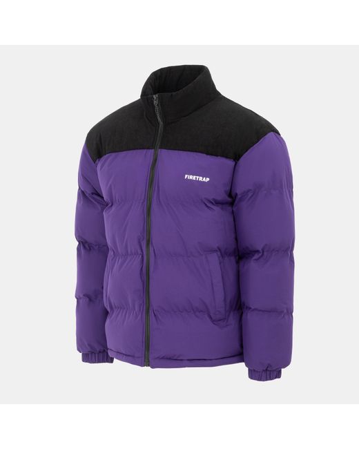 Firetrap Purple Full Zip Funnel Neck Long Sleeve Puffer Jacket for men