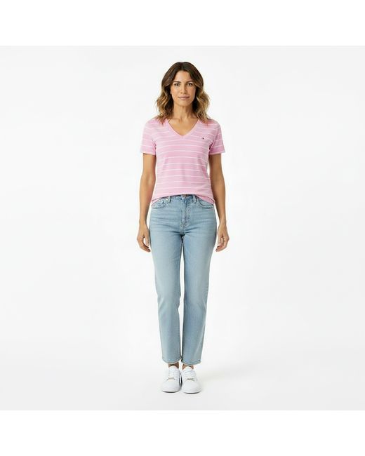 Tommy Hilfiger Pink V-Neck Striped T-Shirt