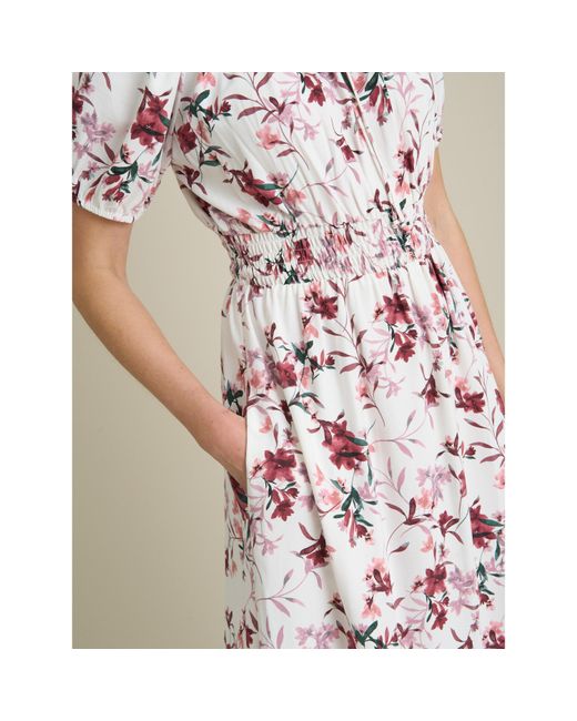 Gina Bacconi Natural Perrie Smock Waist Floral Print Dress