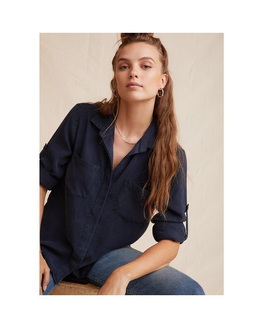 Bella Dahl Blue Split Back Long-Sleeve Plain Shirt
