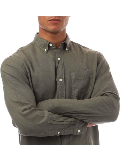 Gant Green Regular Fit Garment Dyed Linen Shirt for men