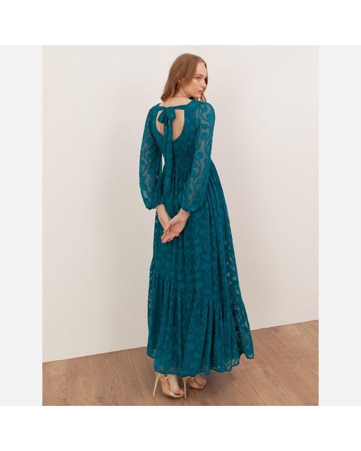 Lovedrobe Blue Floral Burnout Tie-Back Maxi Dress With Asymmetric Split Hem